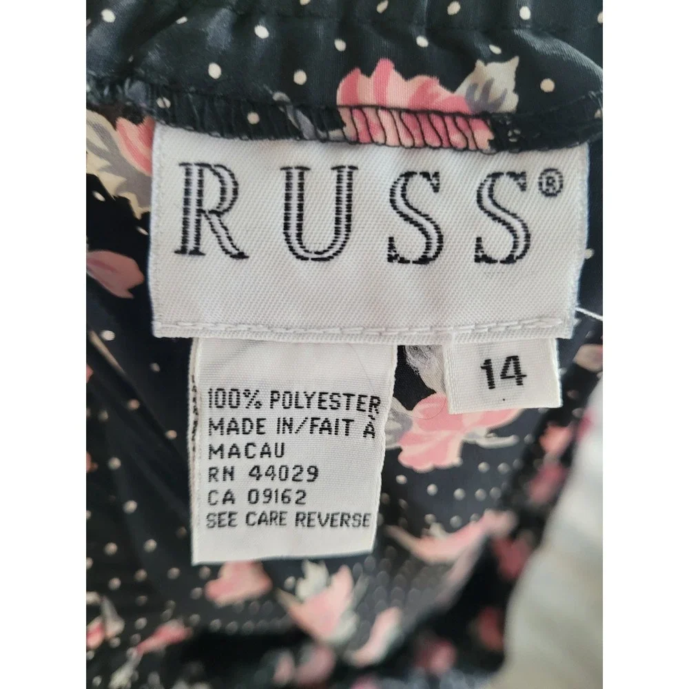 Russ Vintage Black Women's‎ Pink Floral Polka Dot Pleated Midi Skirt Size 14 #1